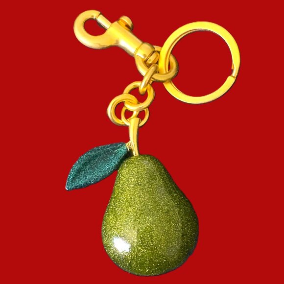 Elegant Green Large Pear Bag Charm/Key Chain with Gold Hardware NWOT - Picture 1 of 10